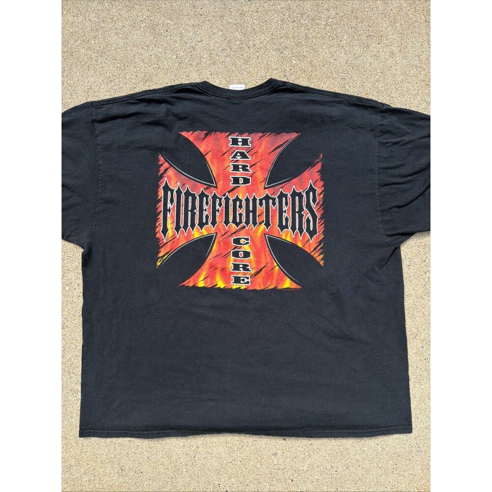 Vintage Gildan Ultra Cotton Hard Core Firefighters Graphic Black 3XL Shirt